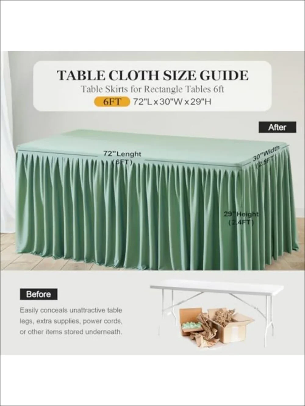 Stretch Tablecloth 6ft Rectangle Fitted with Skirt Polyester Spandex Wrinkle
